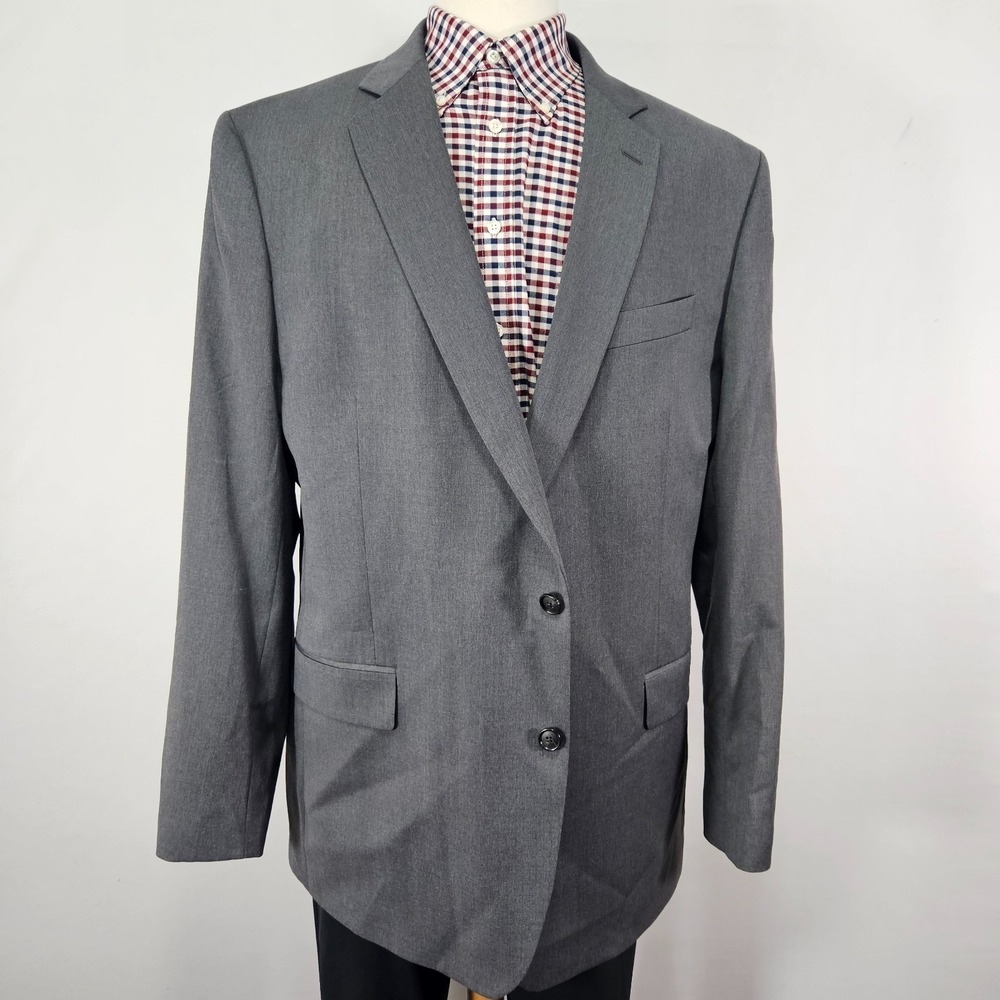 Stafford Men's Sport Coat Blazer Two Button Gray Wool Polyester Travel 50L